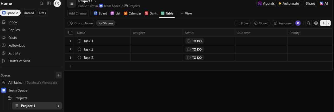 ClickUp Project List