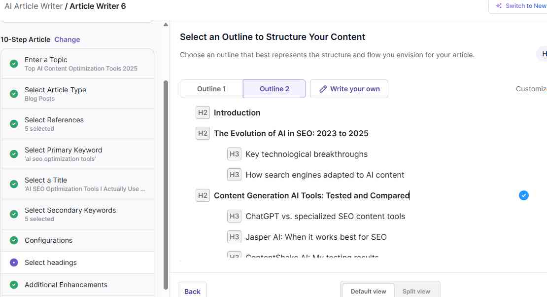 Writesonic Article Generator in operation